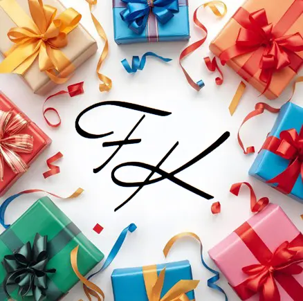 Feinkost Kaisen - Geschenke im Kreis angeordnet mit FK Logo in der Mitte